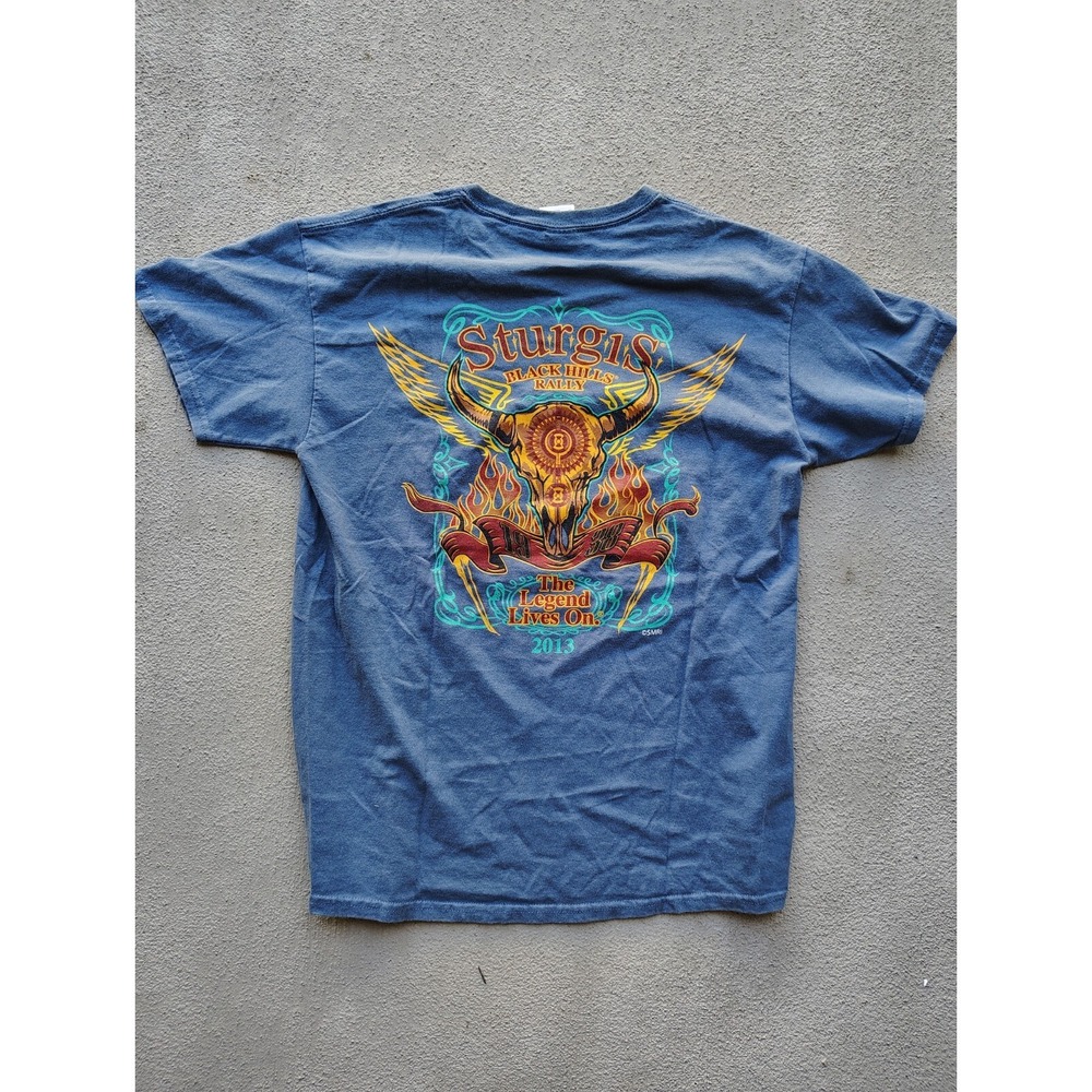Sturgis Black Hills Rally 2013 Blue Graphic T-Shirt Mens Medium Gildan Cotton